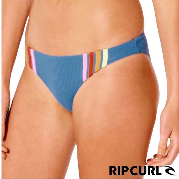 ☀️☀️☀️ Rip Curl Wave Shapers Stripe Good Bikini Bottom Stripes Dark Teal Size M - Picture 2 of 5